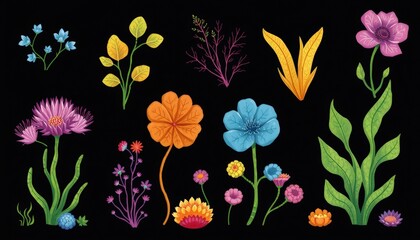 Colorful Flower and Leaf Illustration.