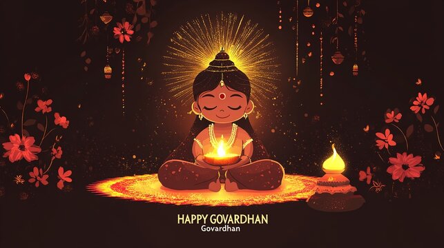 Goverdhan Puja as it is also known, Hindu festival.. illustration