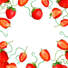 Fresh Strawberries arranged in a frame with vines, great for gardeners, cooks, and fruit lovers