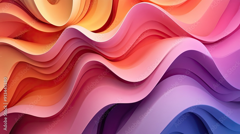 Aufkleber dynamic 3d background featuring wavy layers in various vibrant colors, creating a sense of depth and