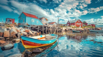 Charming Coastal Village with Colorful Houses and Boats
