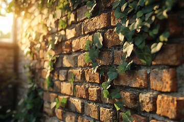 3D Rendering of a Brick Wall with Ivy Growing on It