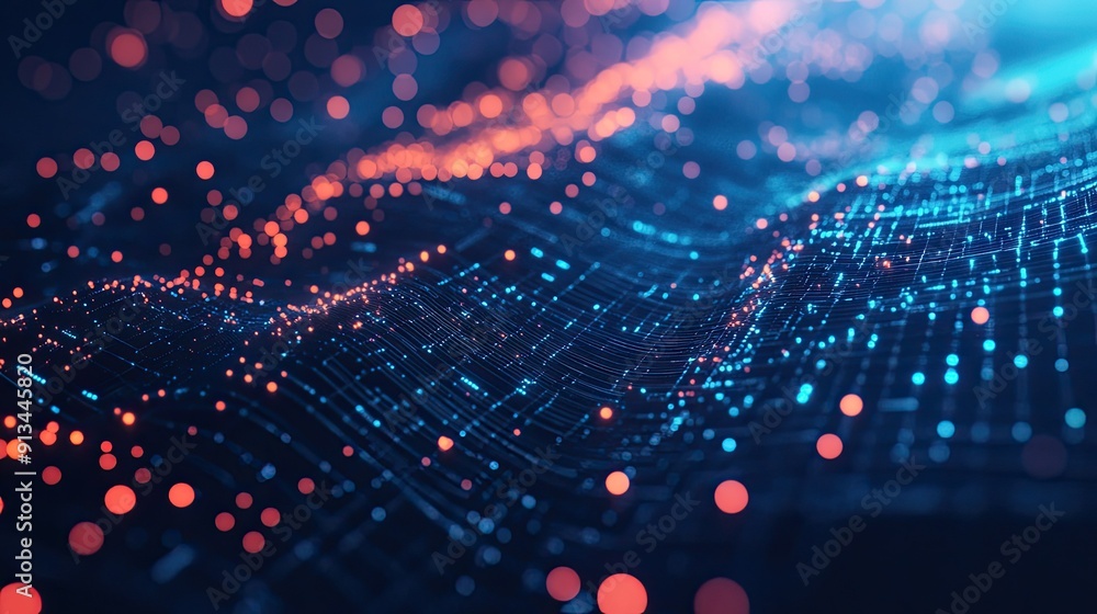 Poster futuristic 3d background with data visualizations and digital particles, perfect for innovative and 