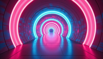 Obraz premium Neon tunnel with pink and blue lights.