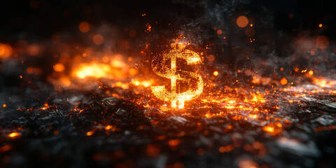 Glowing Dollar Sign with Abstract Digital Elements on Dark Background