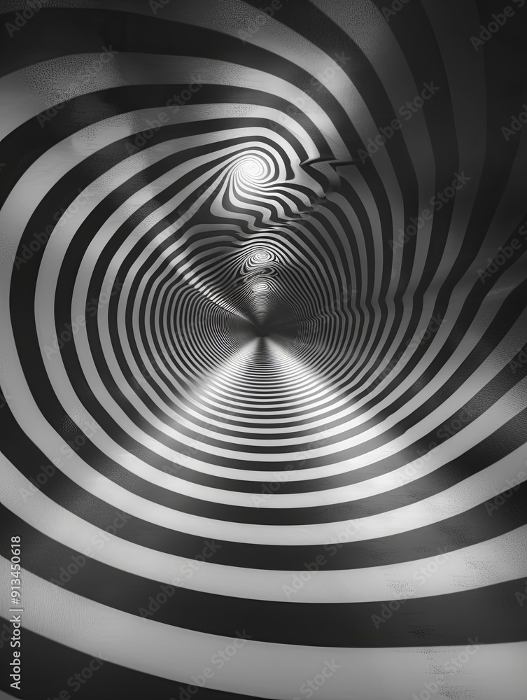 Wall mural Eternal motion of black and white spiral pattern, creating a captivating optical illusion with precise lines.