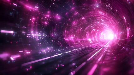 Fototapeta premium Abstract 3D Background: Pink Neon Light Tunnel With Glowing Particles