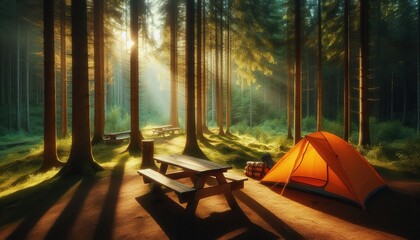 Sunlit Forest Camping