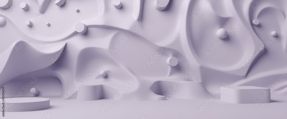 Poster abstract 3d rendered background with geometric shapes and platforms.