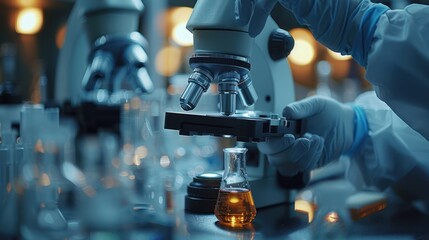 Scientist Examining a Sample Under a Microscope