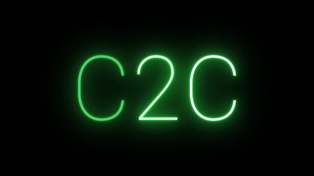 Flickering neon green glowing C2C text animated on black background