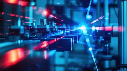 Obraz premium Industrial Machine with Red and Blue Lasers