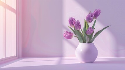 Fototapeta premium Purple Tulips in a White Vase by a Window