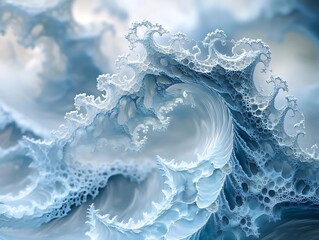 Obraz premium Abstract 3D Blue Wave Illustration with Fractal Pattern