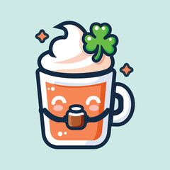 Christmas kawaii hot Irish Coffee cup flat icon