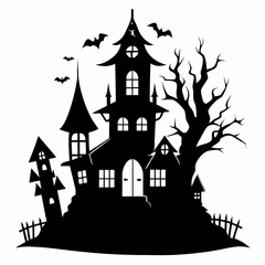 A Haunted house silhouette Vector illustration on a white Background.