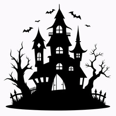 A Haunted house silhouette Vector illustration on a white Background.