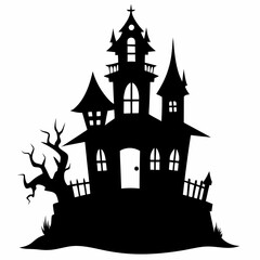 A Haunted house silhouette Vector illustration on a white Background.