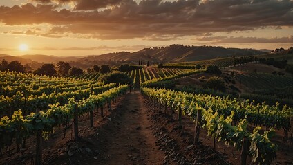 A Vineyard on a hill at sunset vineyard outdoors nature