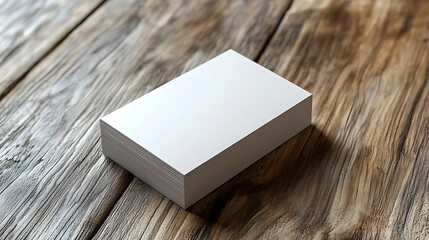 Stack of White Business Cards on Wooden Table Mockup - Realistic Photo