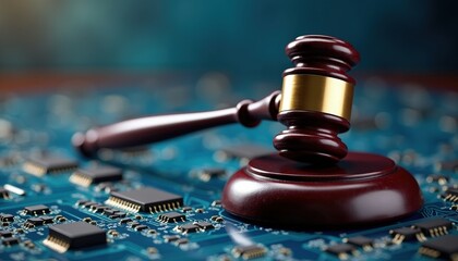 Gavel on Circuit Board.