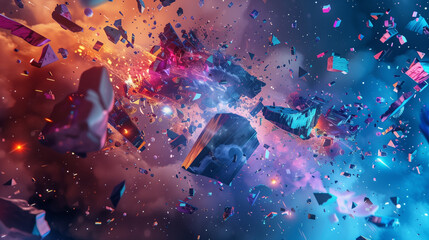 abstract background modern 3D wallpaper with fragmented, shattered pieces that float in space