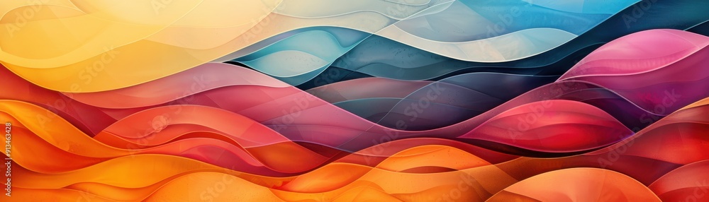 Aufkleber vibrant abstract waves in rich colors, blending smoothly to create a dynamic visual flow, perfect fo