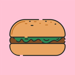 Burgers Illustraton Flat Design Isolated on Pink Background