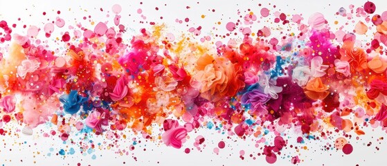 Obraz premium Vibrant abstract painting with splashes of colorful paint, creating a dynamic and artistic composition on a white background.