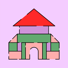Cute Wooden House Toys for Kids Isolated on Pink Background