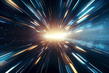 Abstract mysterious tunnel, moving in space and time, distortion of space. Design. 3D dynamic background flying inside space corridor