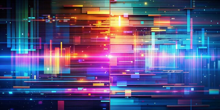 Abstract glitch background with digital pixel noise and errors, representing technology and operating system upgrades, glitch