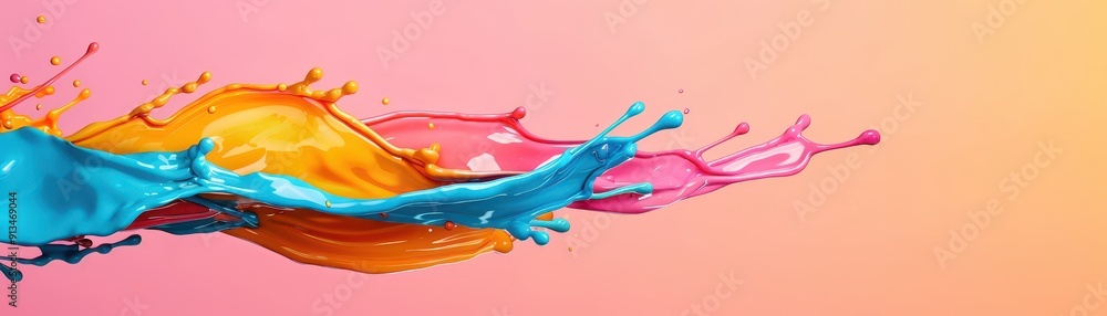 Poster vibrant splash of colorful paint flowing dynamically on a gradient background, perfect for creative 