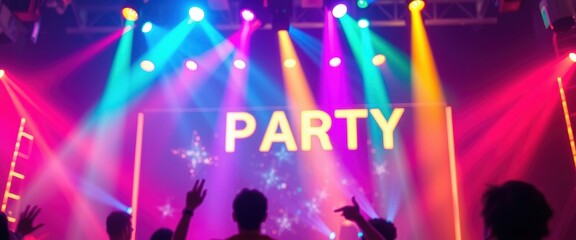 Party People Silhouettes Under Colorful Lights.