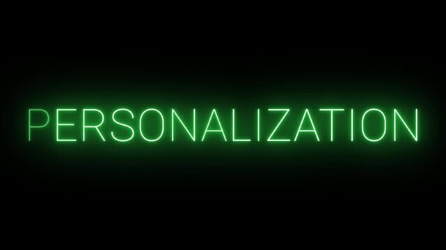 Flickering neon green glowing personalization text animated on black background
