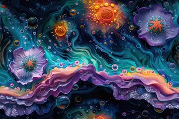 Obraz premium Abstract Cosmic Flowers and Bubbles