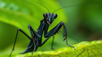 Fototapeta premium A Close-up of a Black Praying Mantis