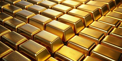 Obraz premium Close-up shot of shiny gold bars stacked together , wealth, investment, finance, money, precious metal, luxury, savings