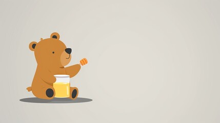 Bear with honey pot, minimalist 2D vector art, clean and basic design, plain and uncomplicated style
