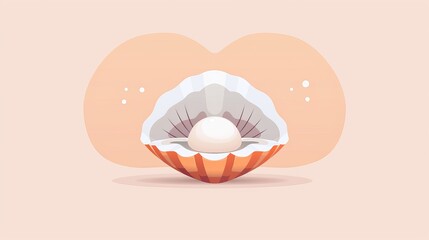 Obraz premium Uncomplicated and plain 2D vector illustration of a clam containing a pearl, designed in a minimalist style with clean, basic visuals