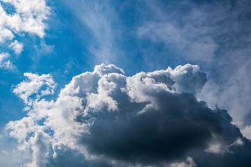 There are clouds in the blue sky