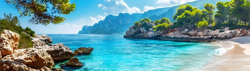 Fototapeta premium Turquoise Water and Rocky Cliffs.