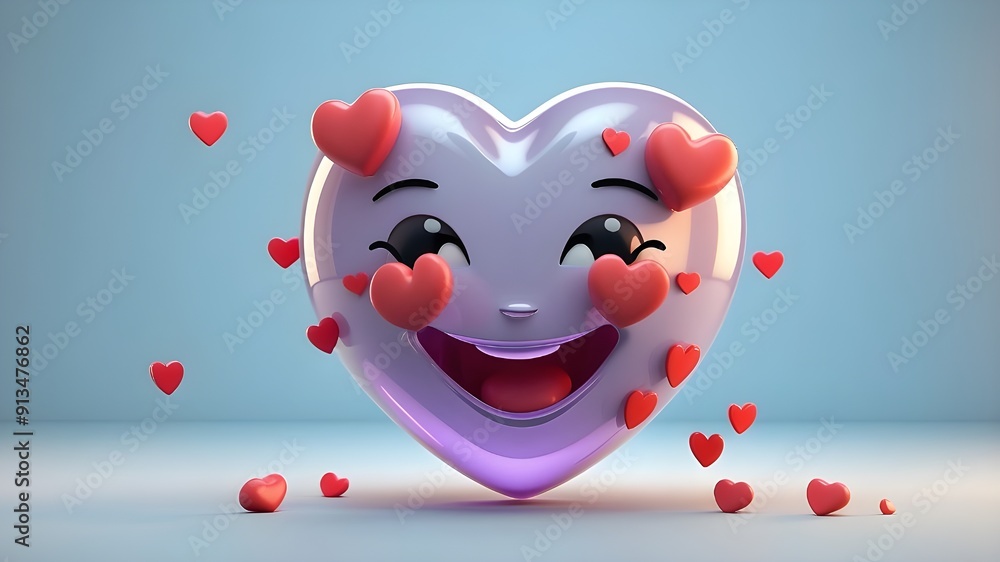 Poster three-dimensional emoji of a smiling face with hearts. isolated romantic emoticon on a translucent b