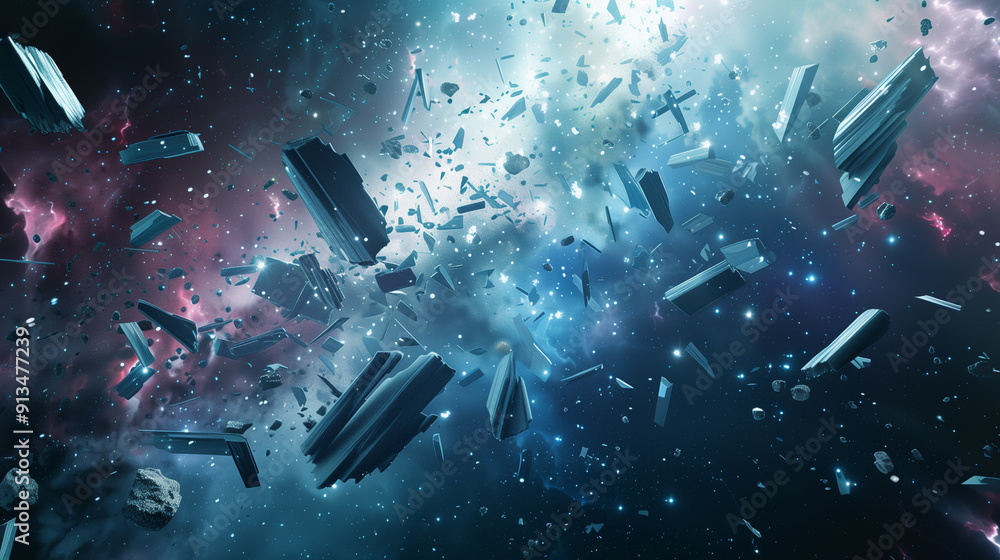 Poster abstract background modern 3d wallpaper with fragmented, shattered pieces that float in space