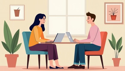 Fototapeta premium Young Couple Working from Home on Laptops.