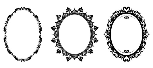 Editable Set of decorative oval frames, Oval pattern frames hand drawn illustration, oval frame silhouettes