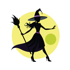 Silhouette of a Witch on a Broomstick Vector Illustration.