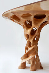 Obraz premium Abstract wooden sculpture with organic forms resembling a coral reef or a piece of Swiss cheese