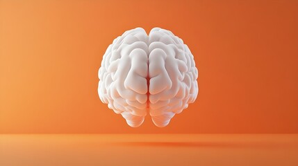 Three Dimensional White Brain Icon on Vibrant Orange Background