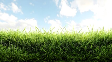 Fototapeta premium Lush Green Grass with Tranquil Blue Sky Background Natural Peaceful Scenery